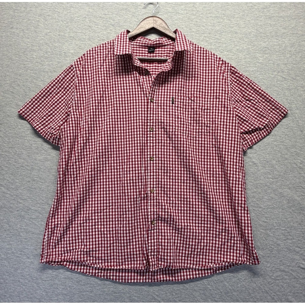 Design Fashion Shirt Mens 2XL Red White Gingham Check Cotton Pleated Button Up